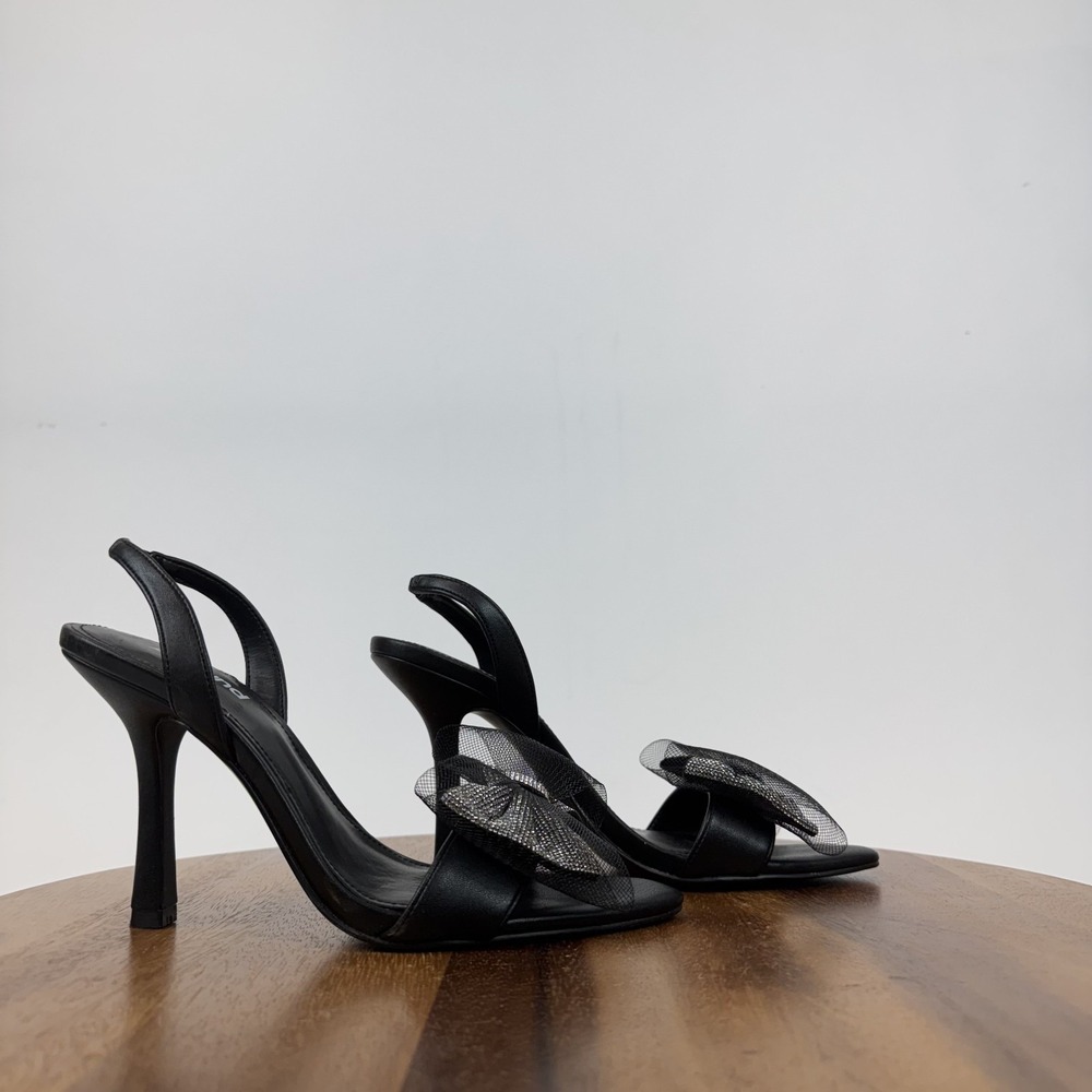 Womens Abound Alexia Embellished Bow Black Rhinestone Sandals Heels Size 7 M GUC
